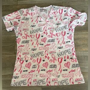 Essentials Pink and Gray Heart Medical Scrub Top